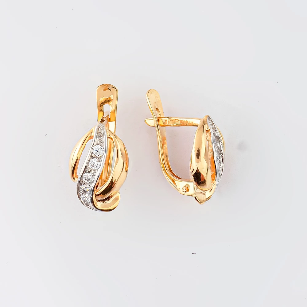 Серьги с фианитом из красного золота 585 пробы