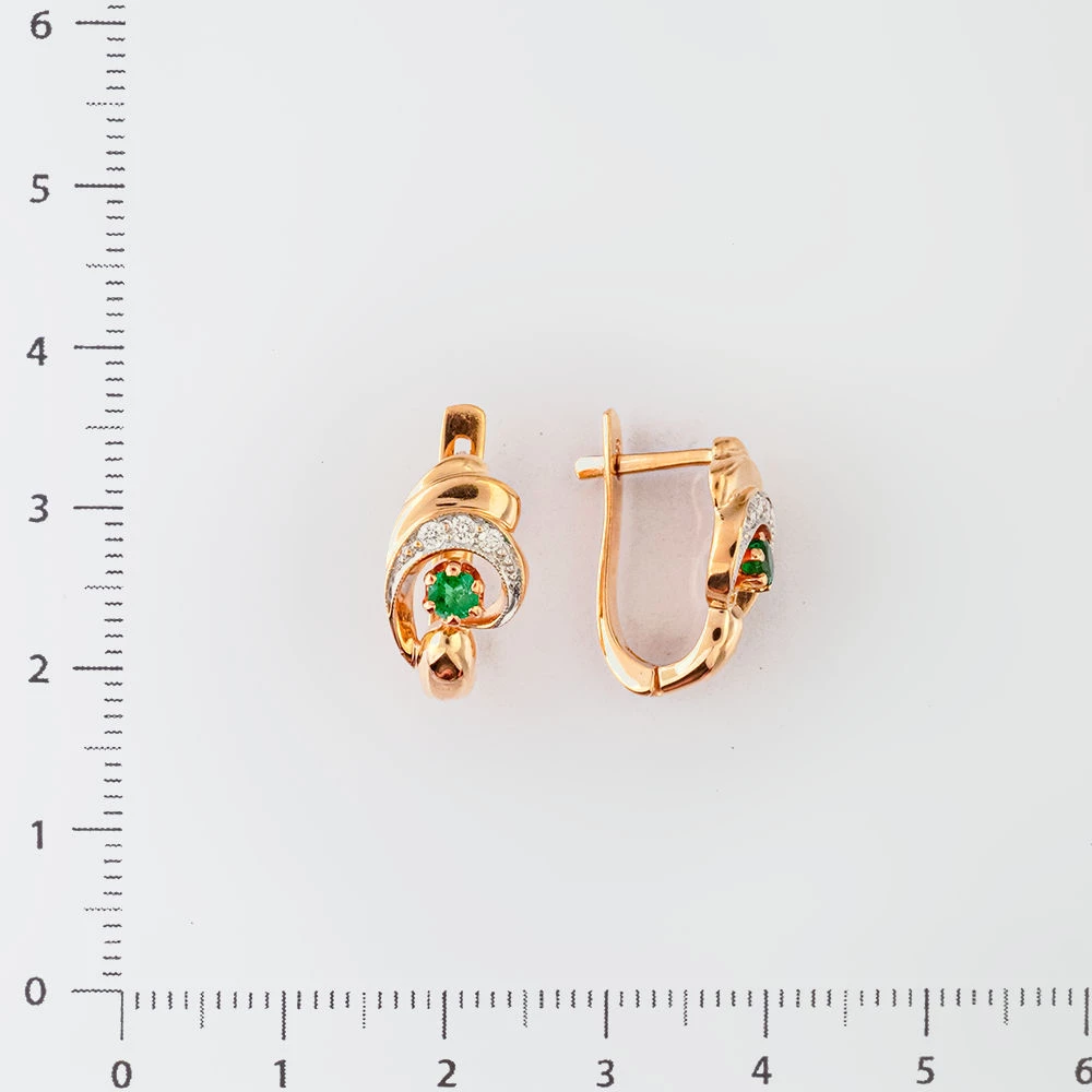 Серьги с изумрудом из красного золота 585 пробы