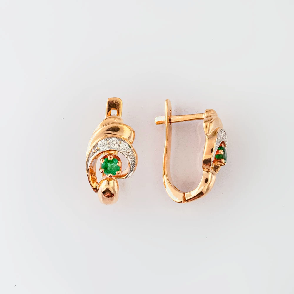 Серьги с изумрудом из красного золота 585 пробы