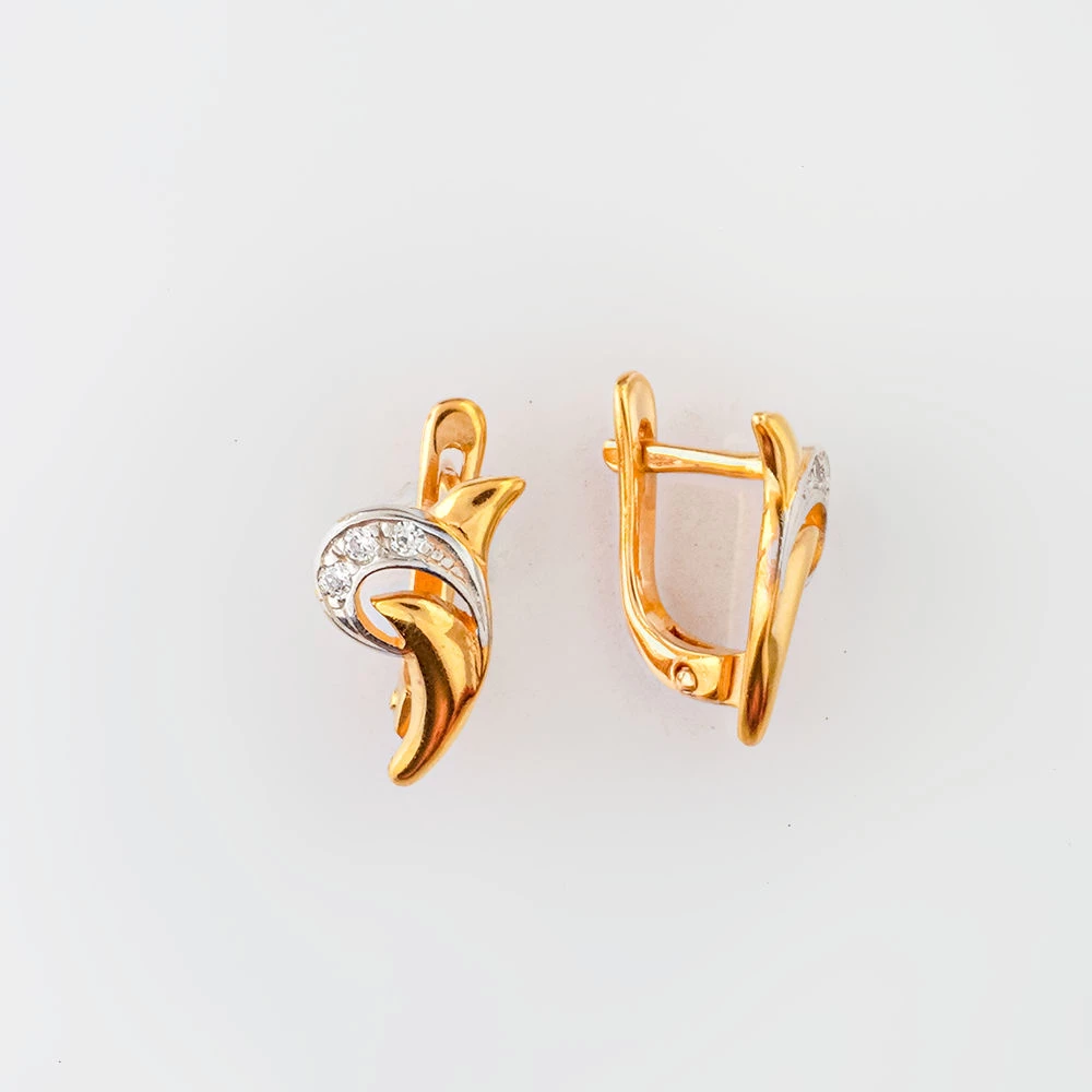 Серьги с фианитом из красного золота 585 пробы