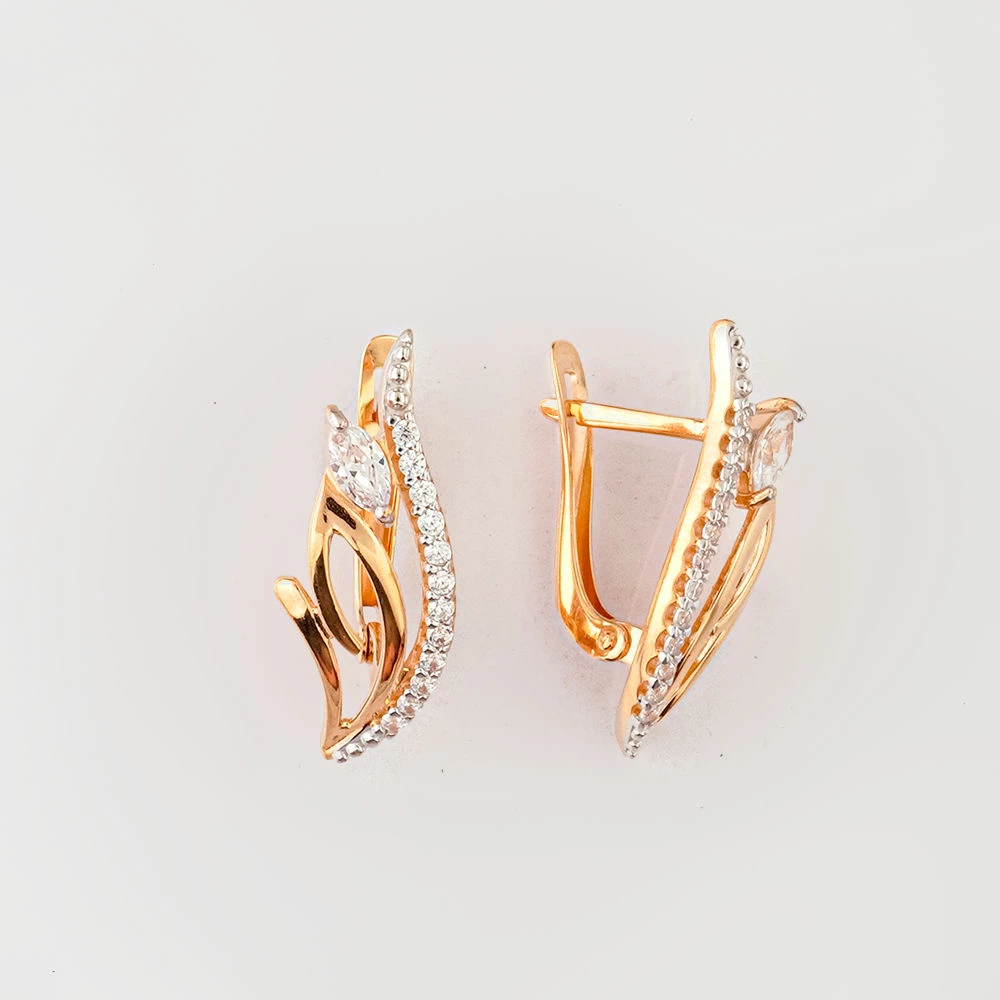 Серьги с фианитом из красного золота 585 пробы