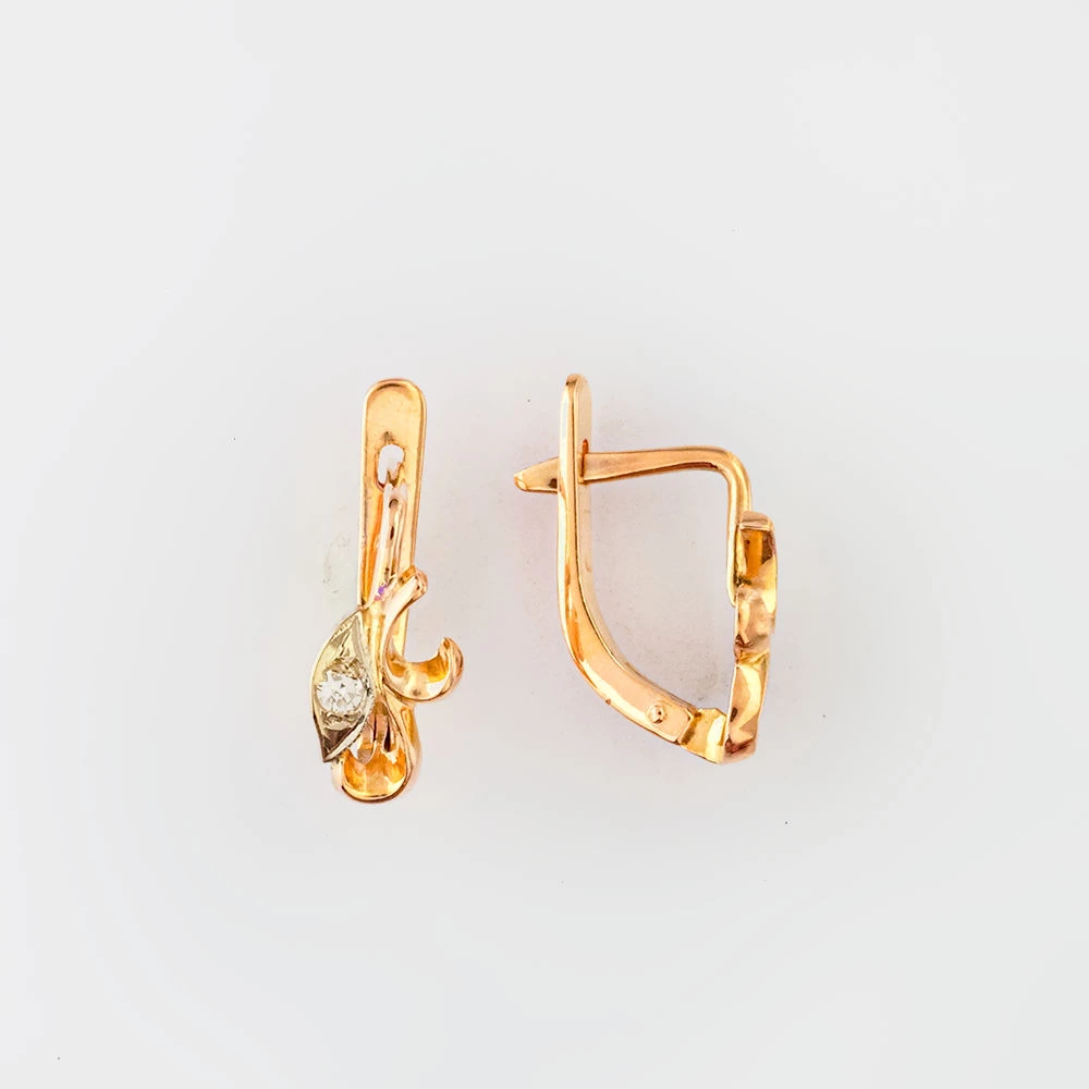 Серьги с бриллиантом из красного золота 583 пробы