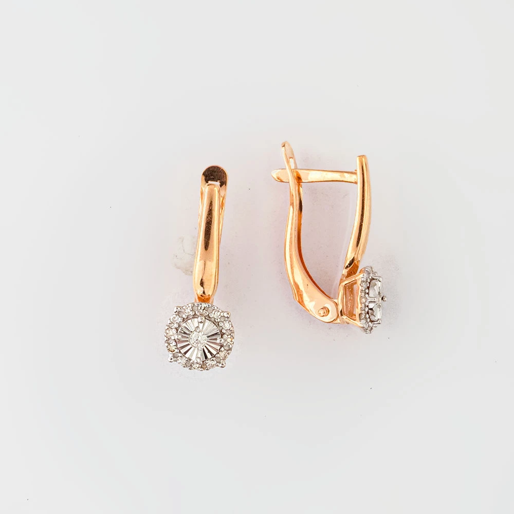 Серьги с бриллиантом из красного золота 585 пробы