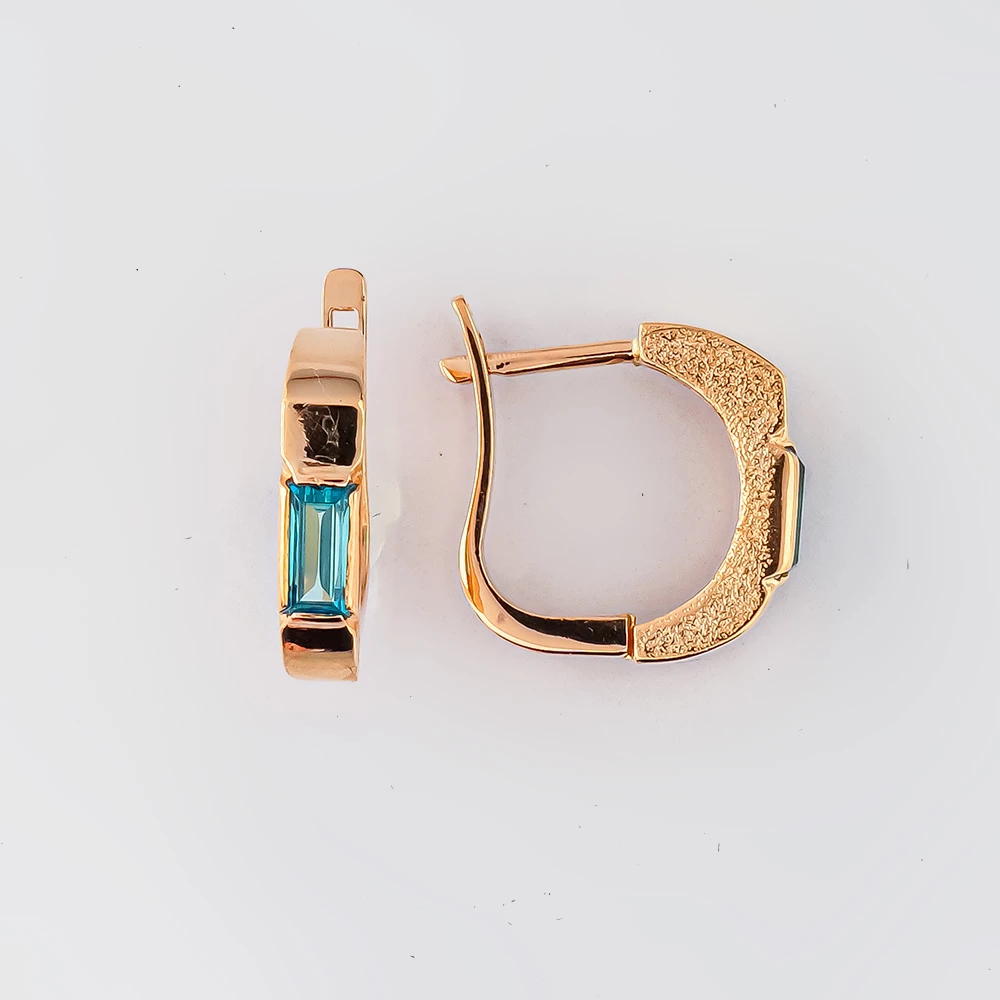 Серьги с фианитом из красного золота 585 пробы