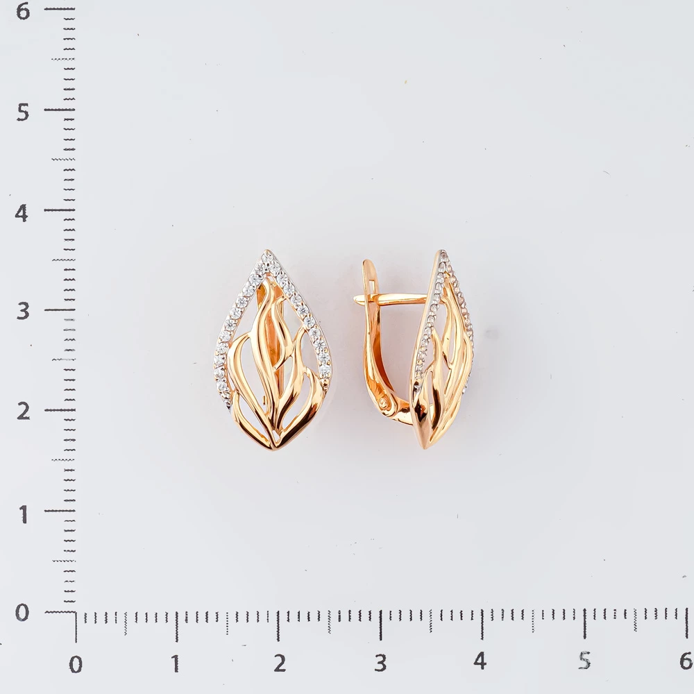 Серьги с фианитом из красного золота 585 пробы