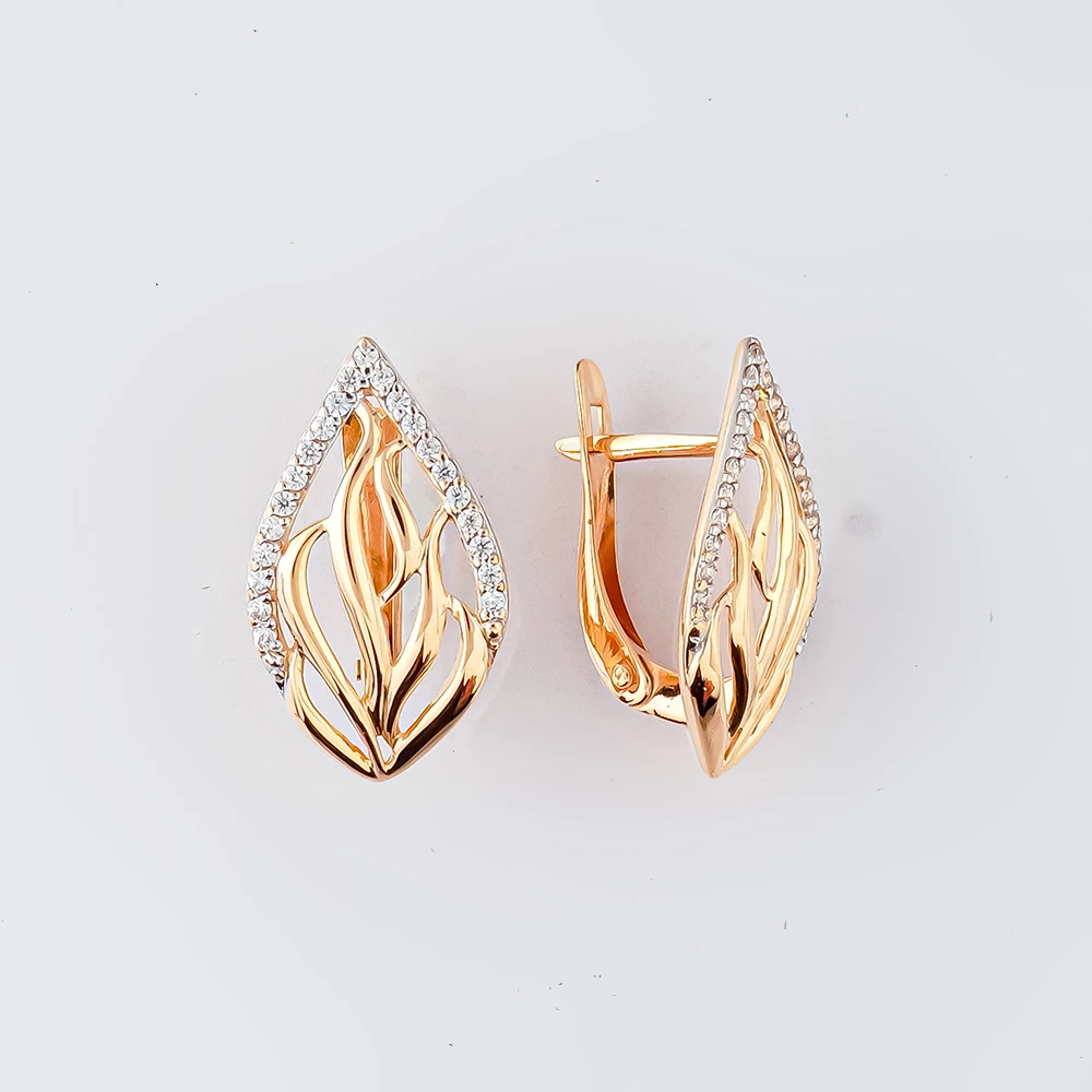 Серьги с фианитом из красного золота 585 пробы