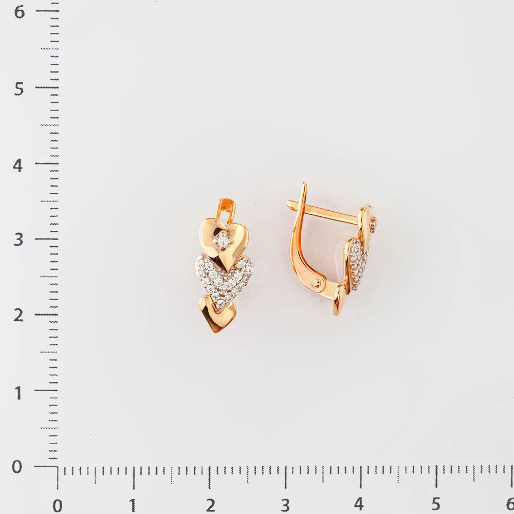 Серьги с фианитом из красного золота 585 пробы