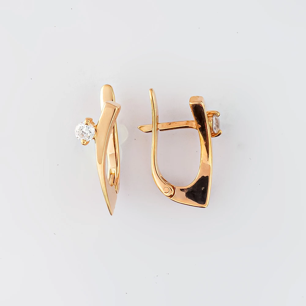 Серьги с фианитом из красного золота 585 пробы