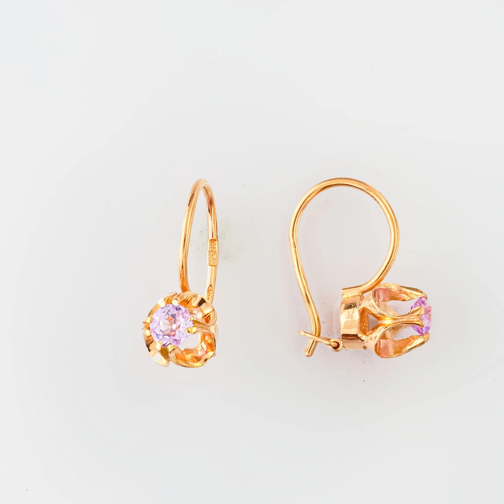 Серьги с фианитом из красного золота 583 пробы