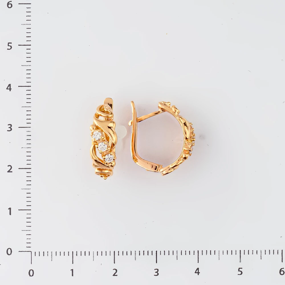 Серьги с фианитом из красного золота 585 пробы