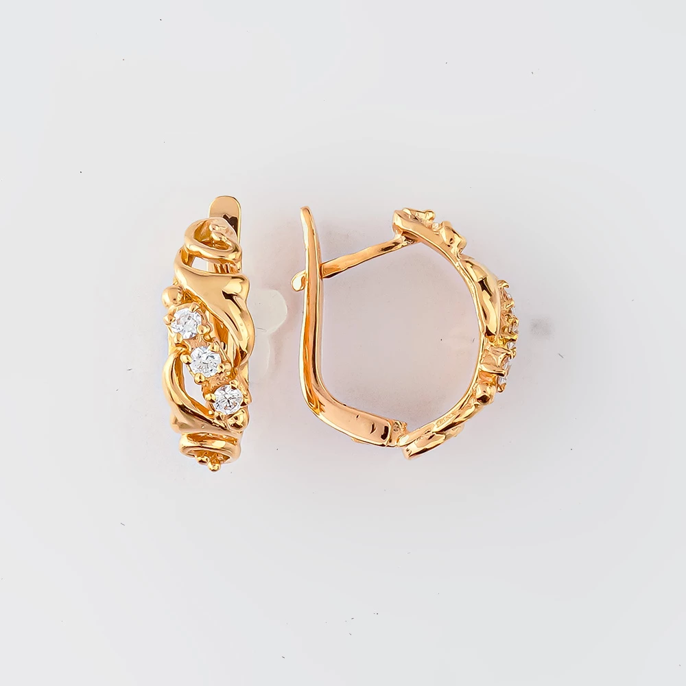 Серьги с фианитом из красного золота 585 пробы