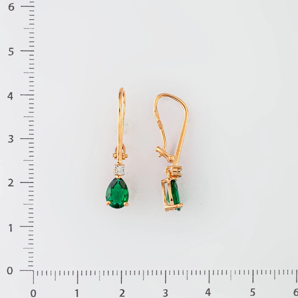 Серьги с изумрудом синтетическим из красного золота 585 пробы