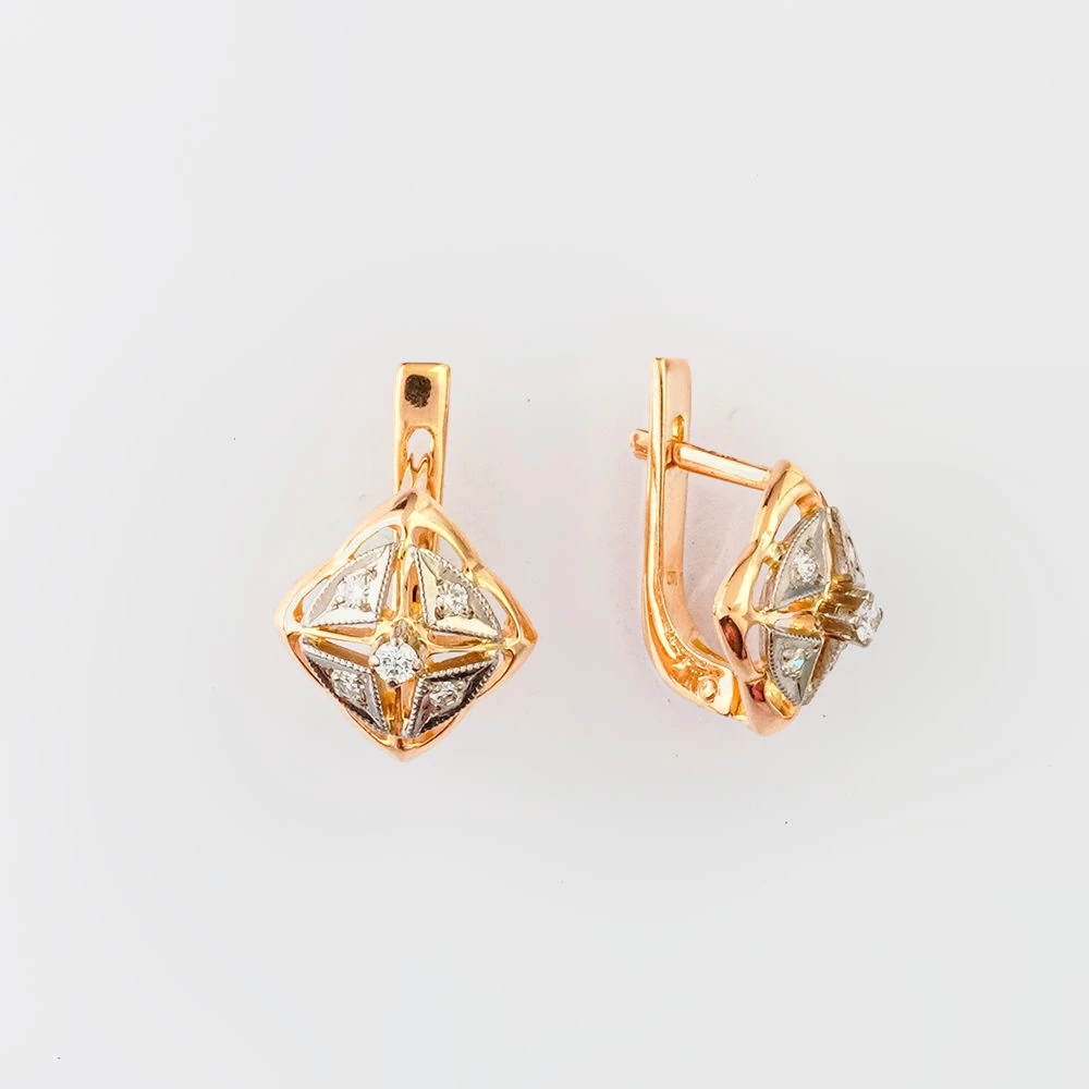 Серьги с бриллиантом из красного золота 585 пробы