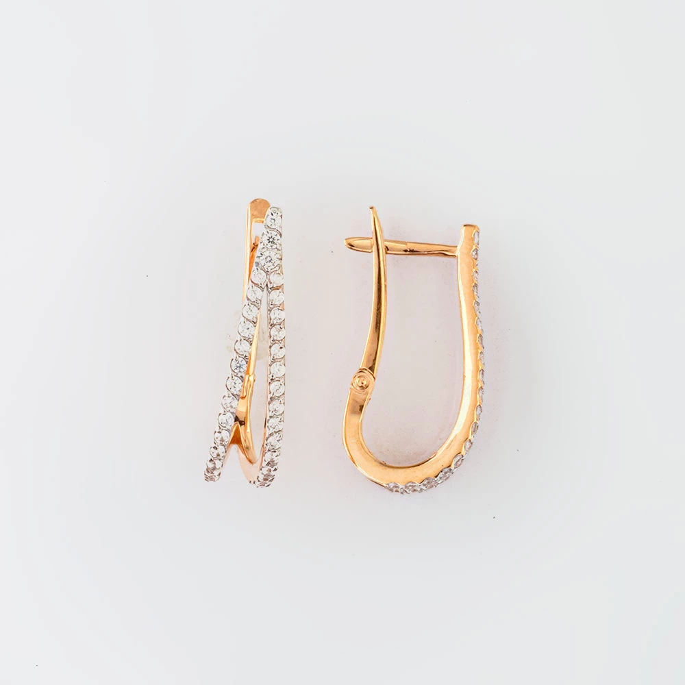 Серьги с фианитом из красного золота 585 пробы