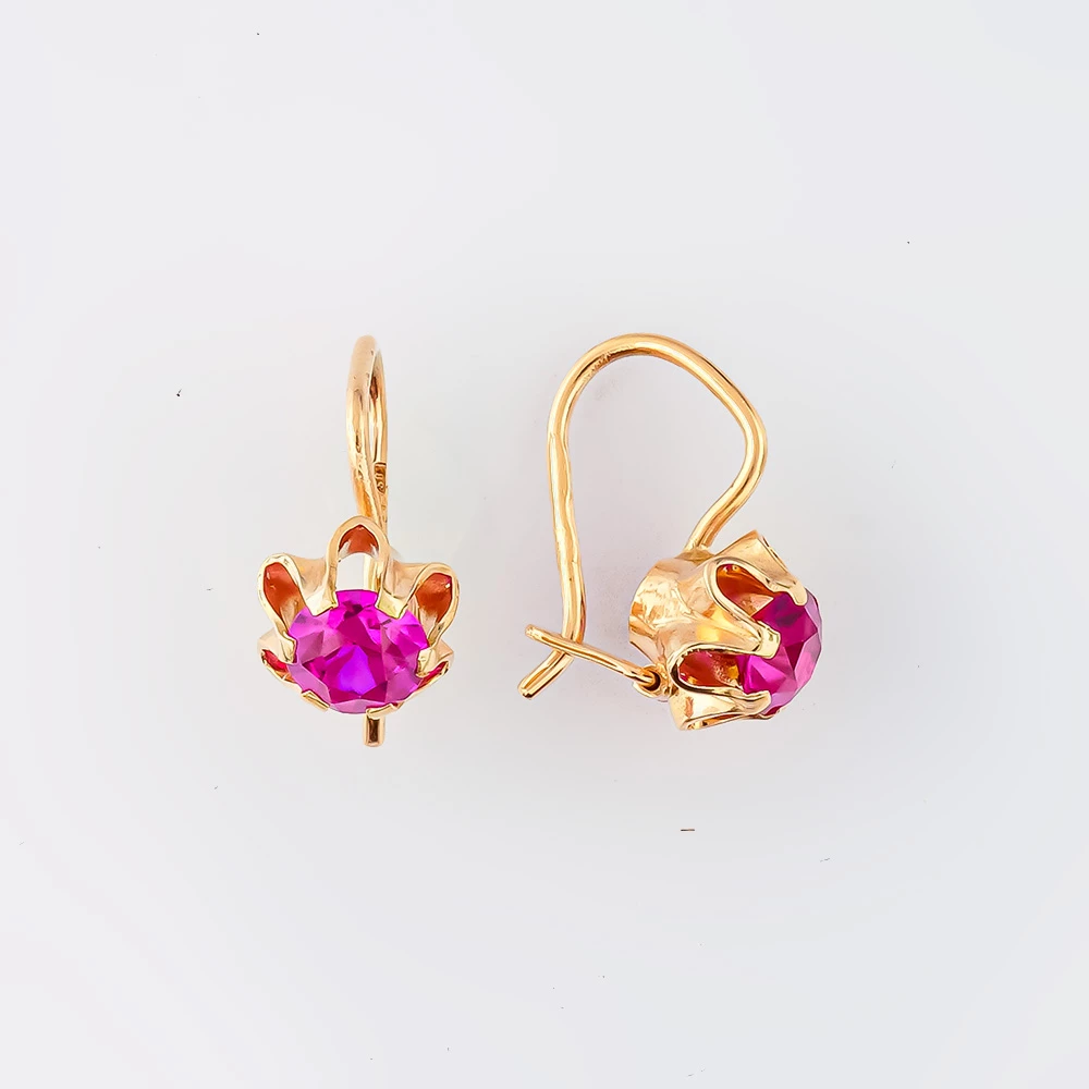 Серьги с фианитом из красного золота 583 пробы