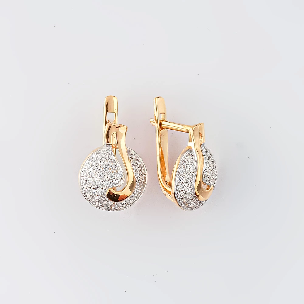 Серьги с фианитом из красного золота 585 пробы