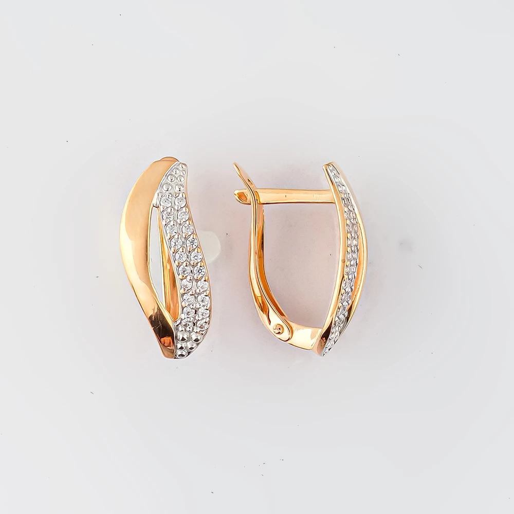 Серьги с фианитом из красного золота 585 пробы