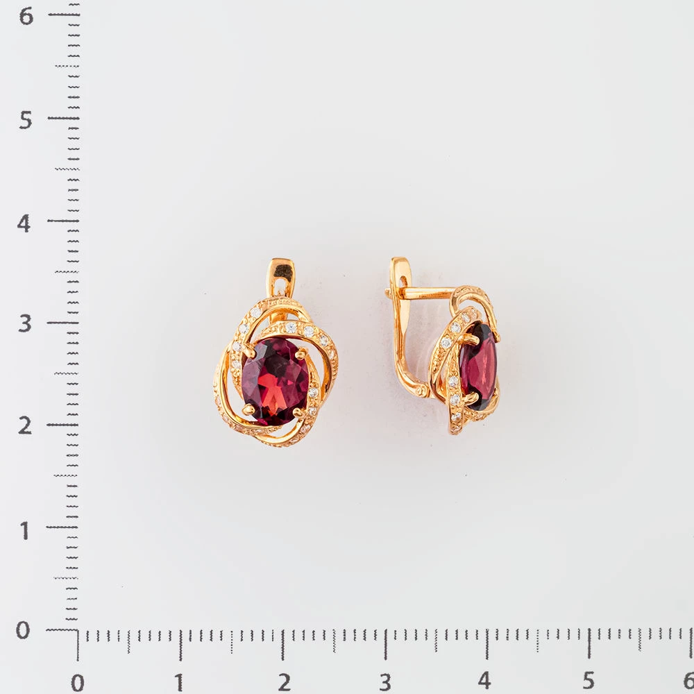 Серьги с гранатом из красного золота 585 пробы