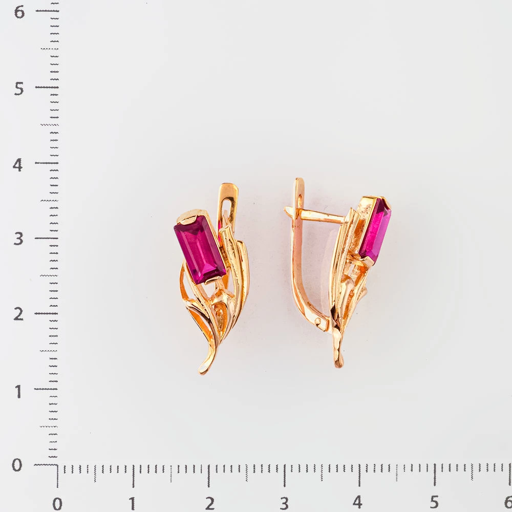Серьги с рубином синтетическим из красного золота 585 пробы