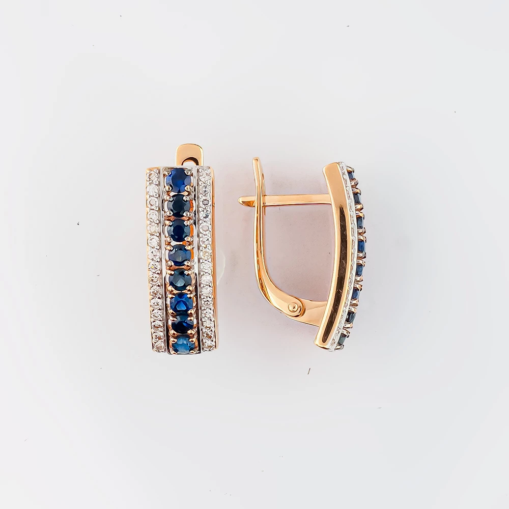 Серьги с сапфиром из красного золота 585 пробы