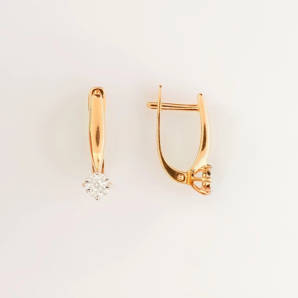 Серьги с бриллиантом из красного золота 585 пробы