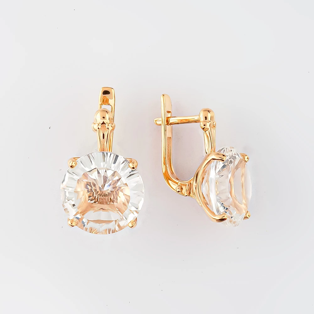 Серьги с фианитом из красного золота 585 пробы