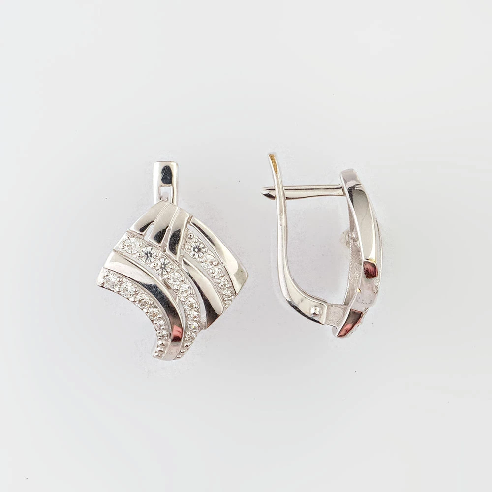 Серьги с фианитом из белого золота 585 пробы