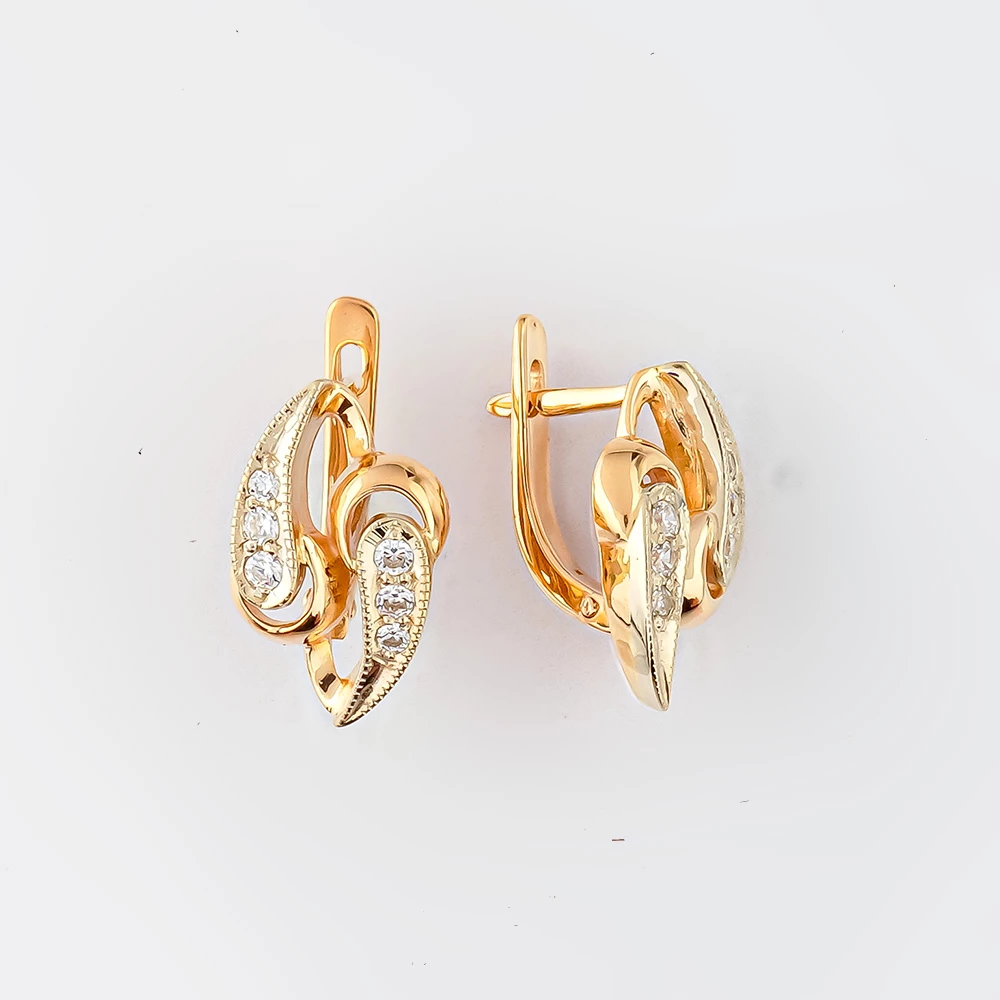 Серьги с фианитом из красного золота 585 пробы