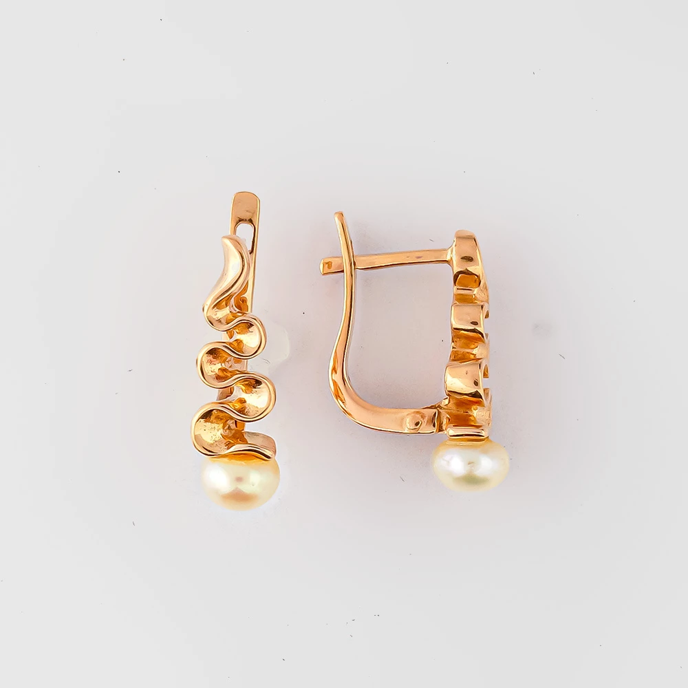 Серьги с культивированным жемчугом из красного золота 585 пробы