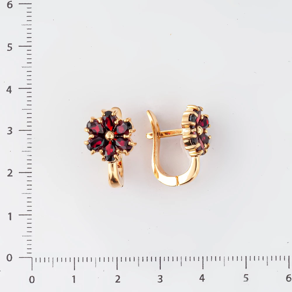 Серьги с гранатом из красного золота 585 пробы