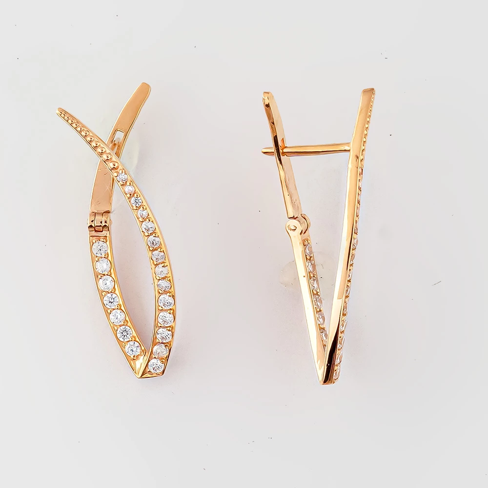 Серьги с фианитом из красного золота 585 пробы