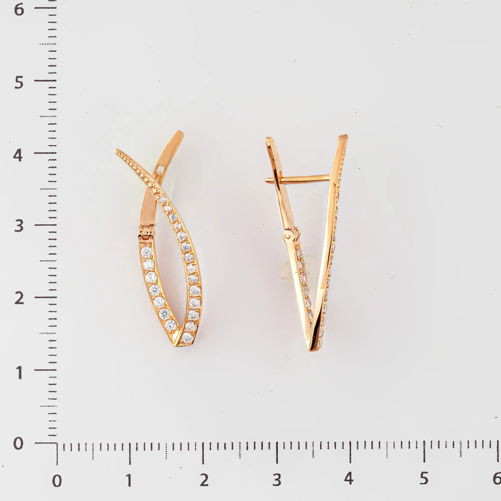 Серьги с фианитом из красного золота 585 пробы