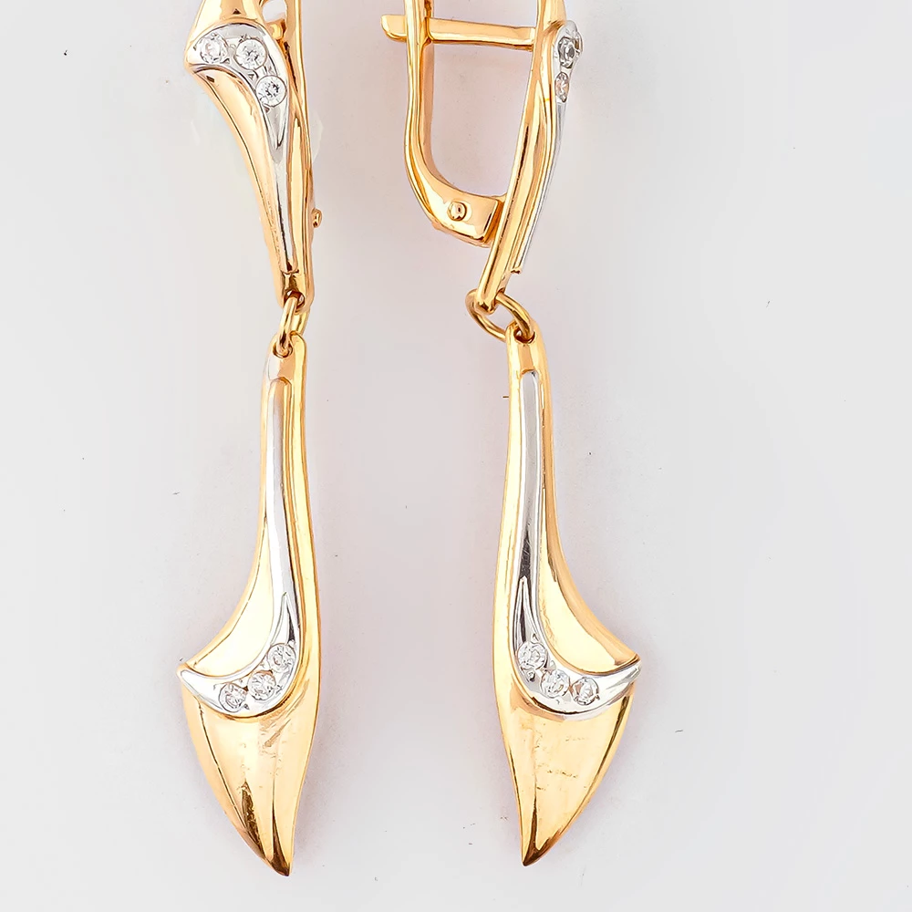 Серьги с фианитом из красного золота 585 пробы