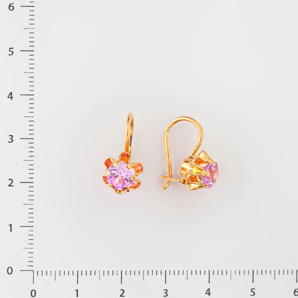 Серьги с фианитом из красного золота 583 пробы