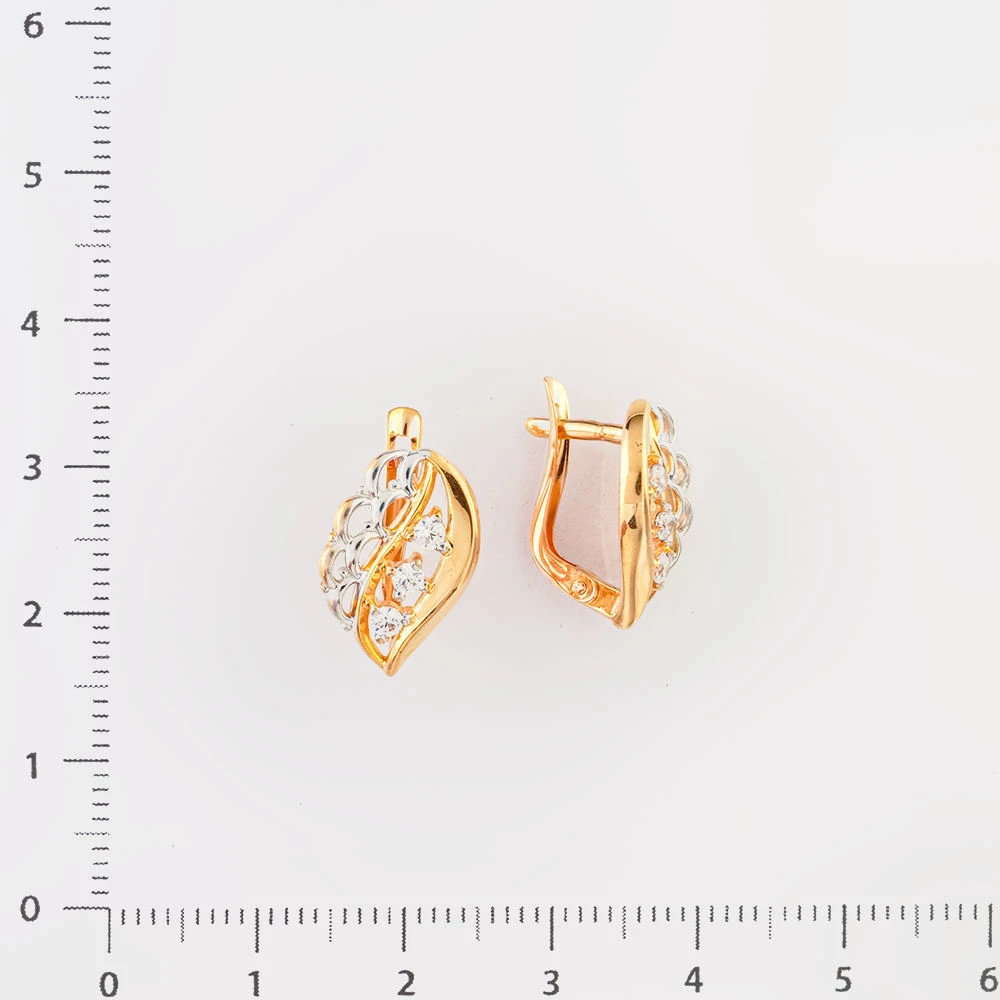 Серьги с фианитом из красного золота 585 пробы