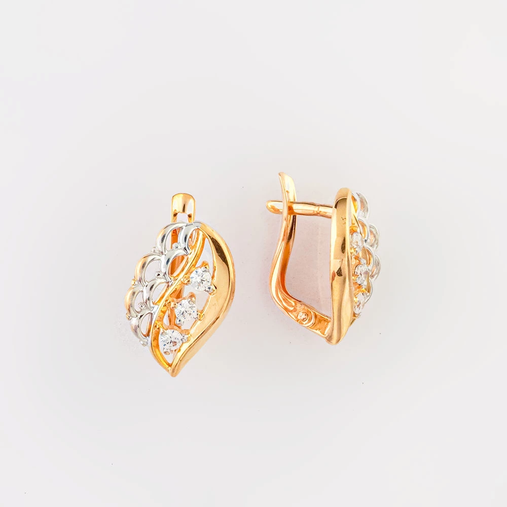 Серьги с фианитом из красного золота 585 пробы
