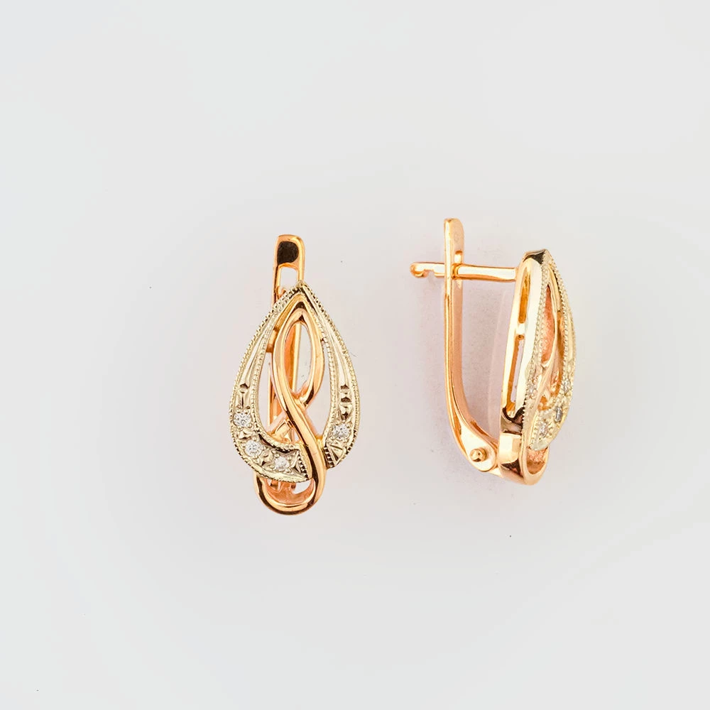 Серьги с бриллиантом из красного золота 585 пробы