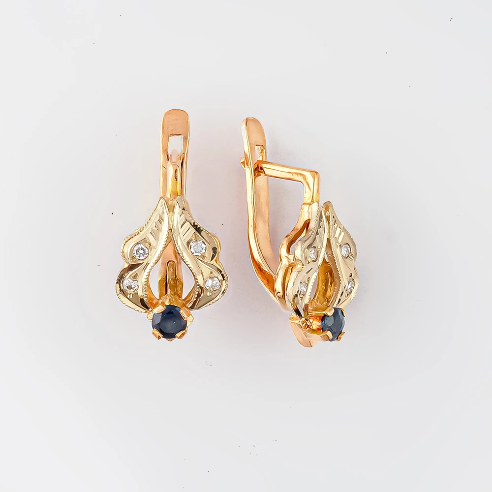 Серьги с сапфиром из красного золота 585 пробы