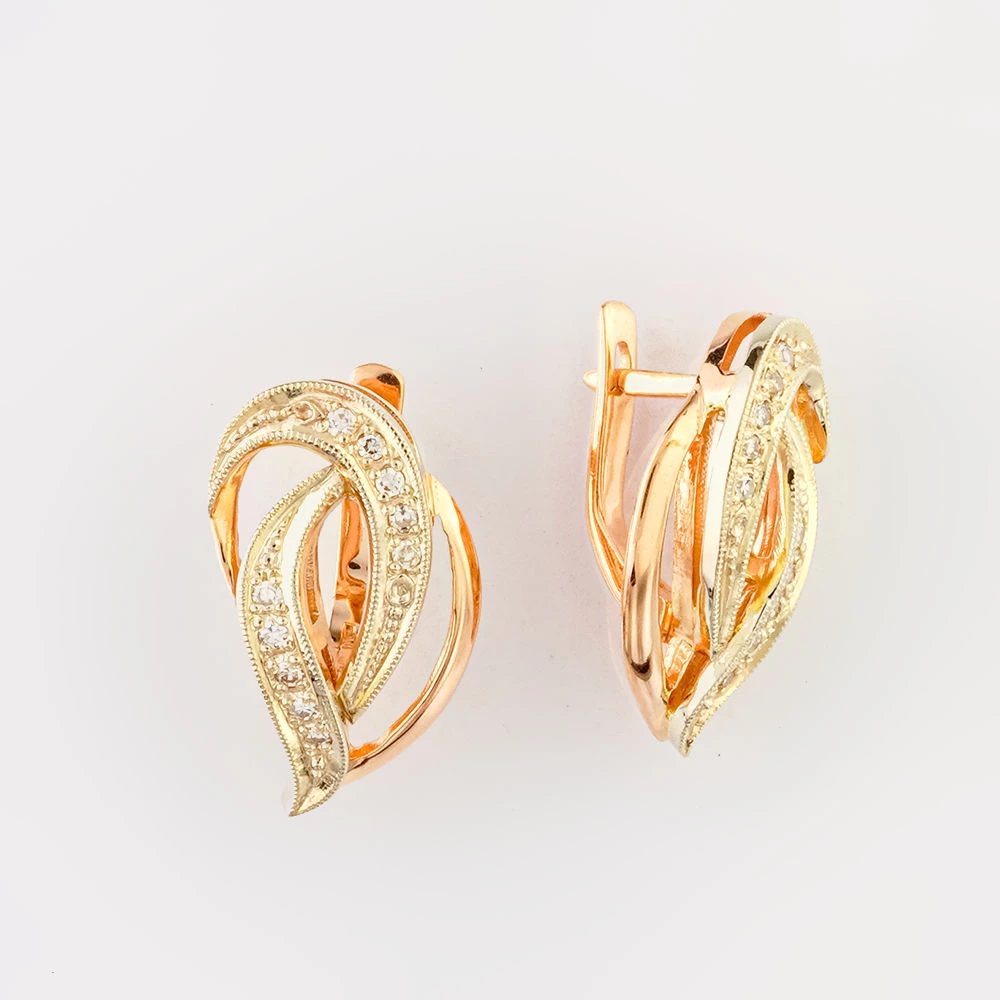 Серьги с бриллиантом из красного золота 585 пробы