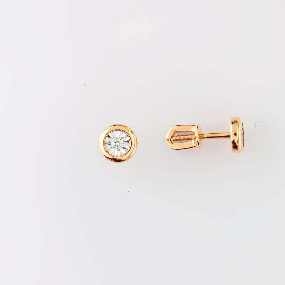 Серьги с бриллиантом из красного золота 585 пробы