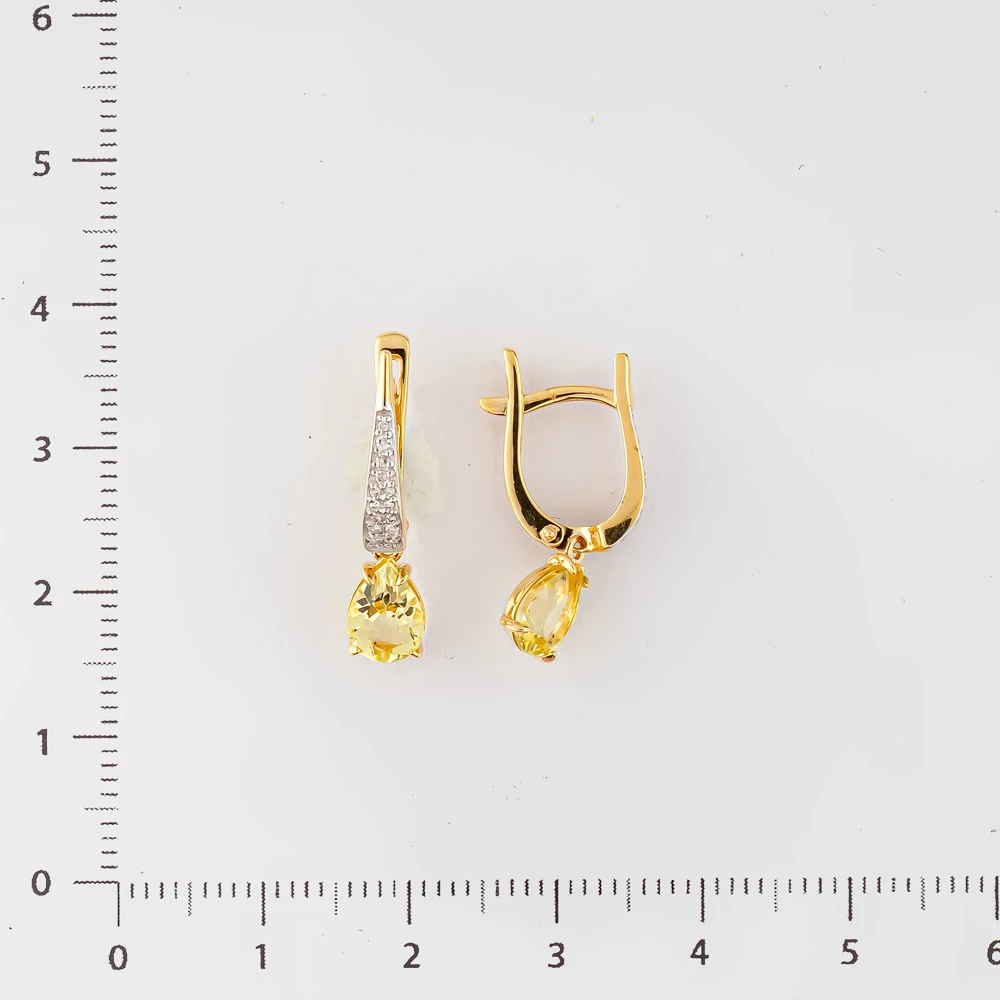 Серьги с цитрином из красного золота 585 пробы