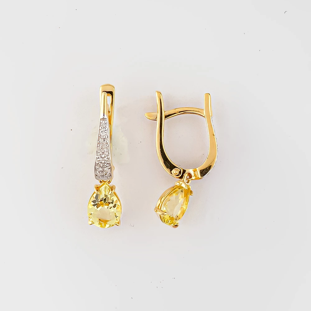 Серьги с цитрином из красного золота 585 пробы