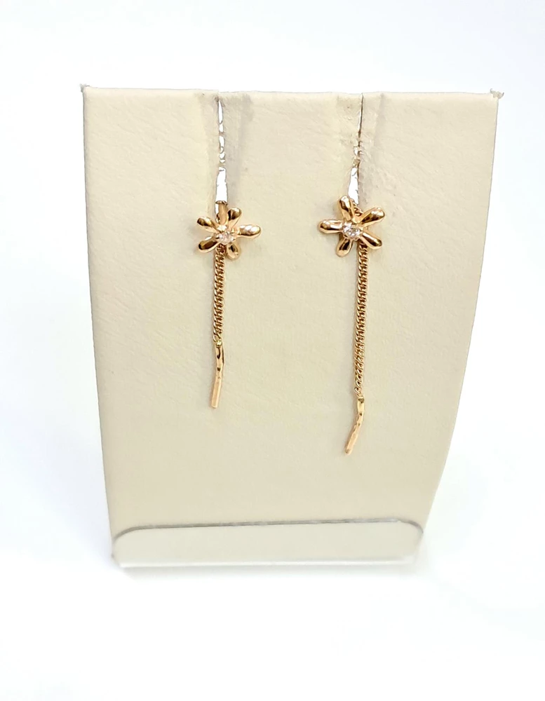 Серьги-продевки с фианитом из красного золота 585 пробы