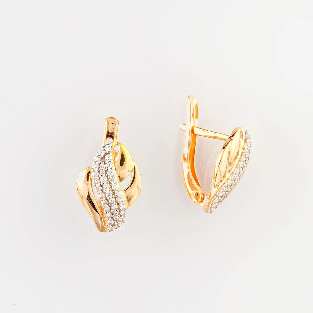 Серьги с фианитом из красного золота 585 пробы