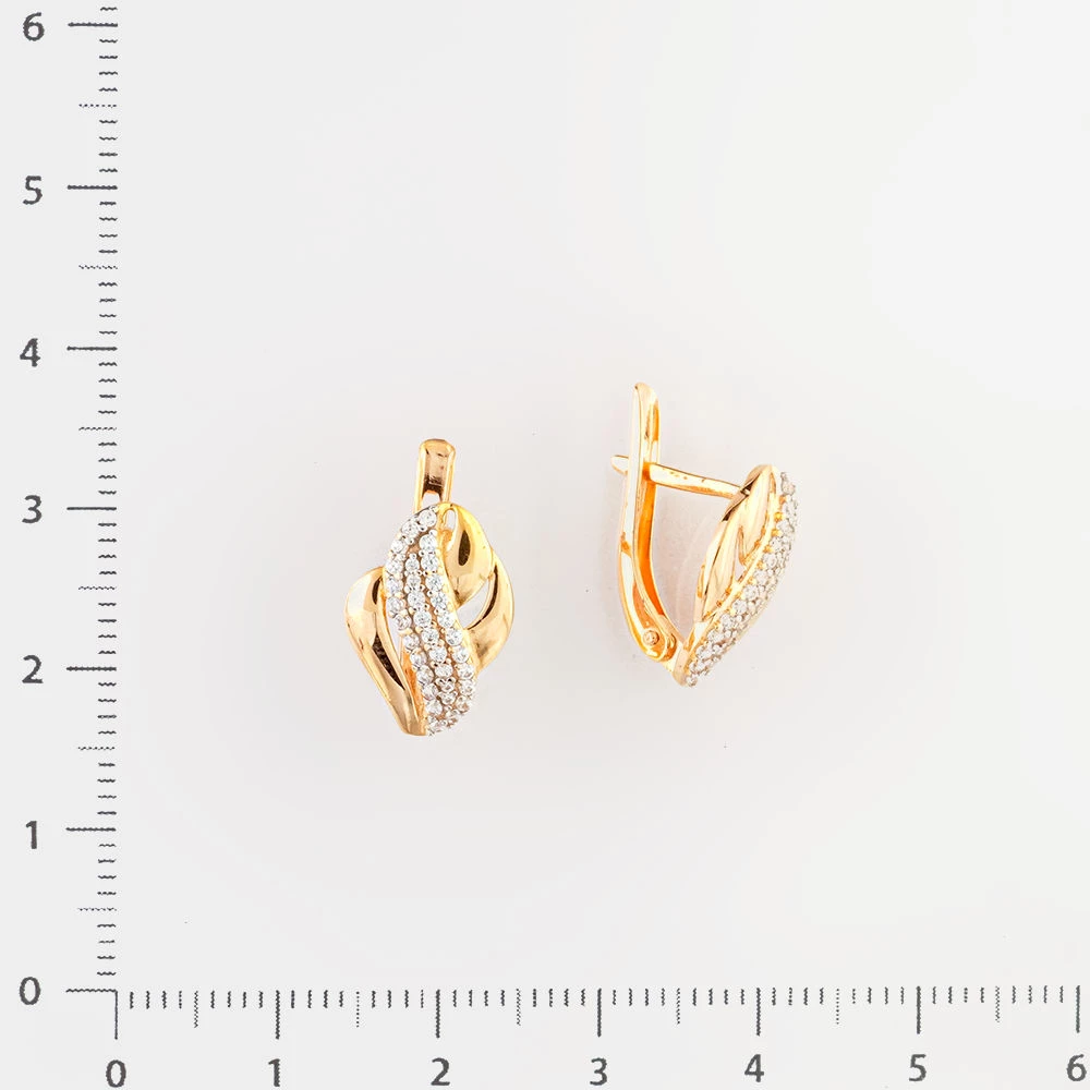 Серьги с фианитом из красного золота 585 пробы