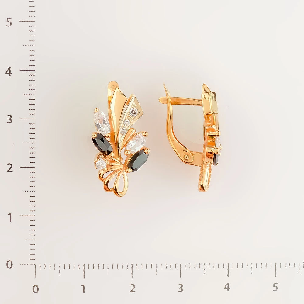 Серьги с фианитом из красного золота 585 пробы