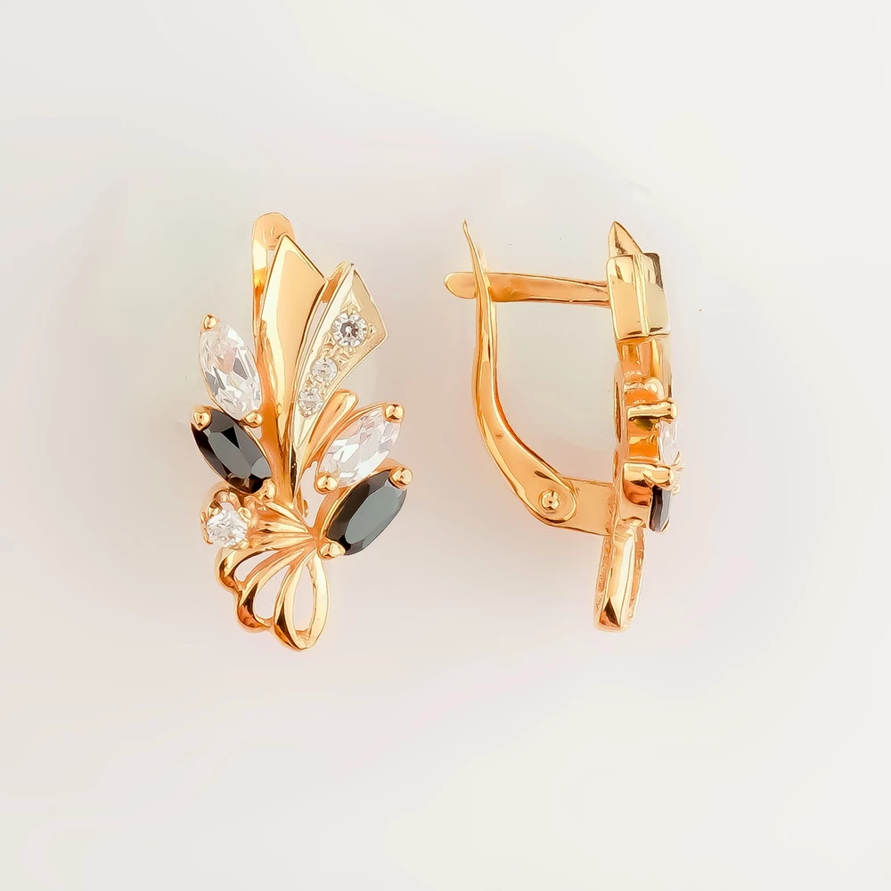 Серьги с фианитом из красного золота 585 пробы