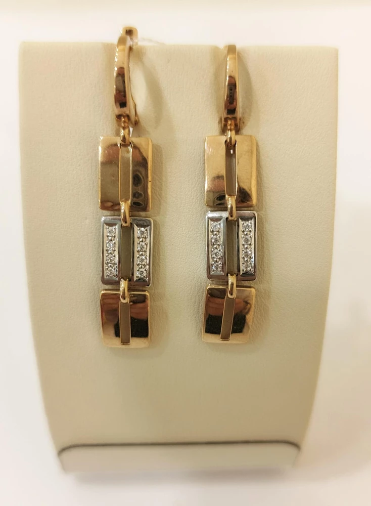 Серьги с фианитом из красного золота 585 пробы