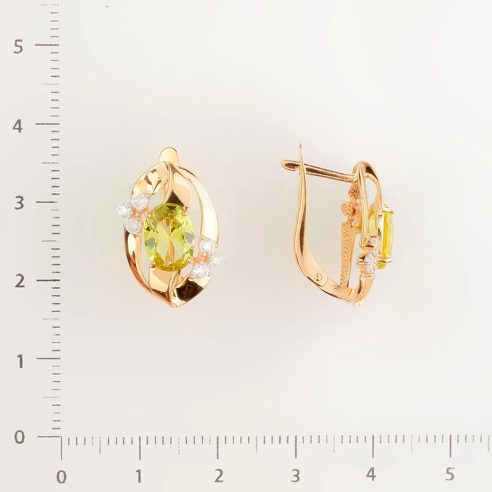 Серьги с хризолитом из красного золота 585 пробы