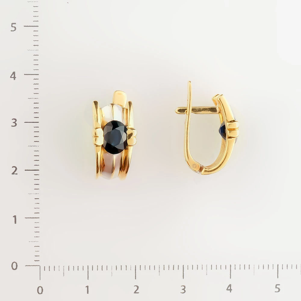 Серьги с сапфиром из желтого золота 585 пробы